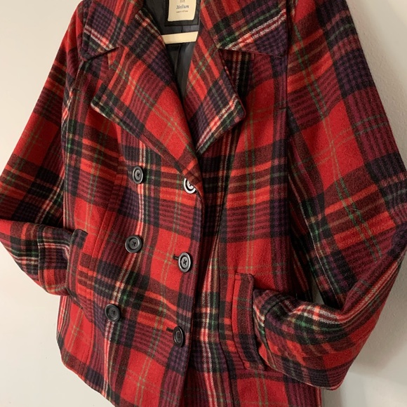 Old Navy Vibrant Plaid Pea Coat - Picture 2 of 9